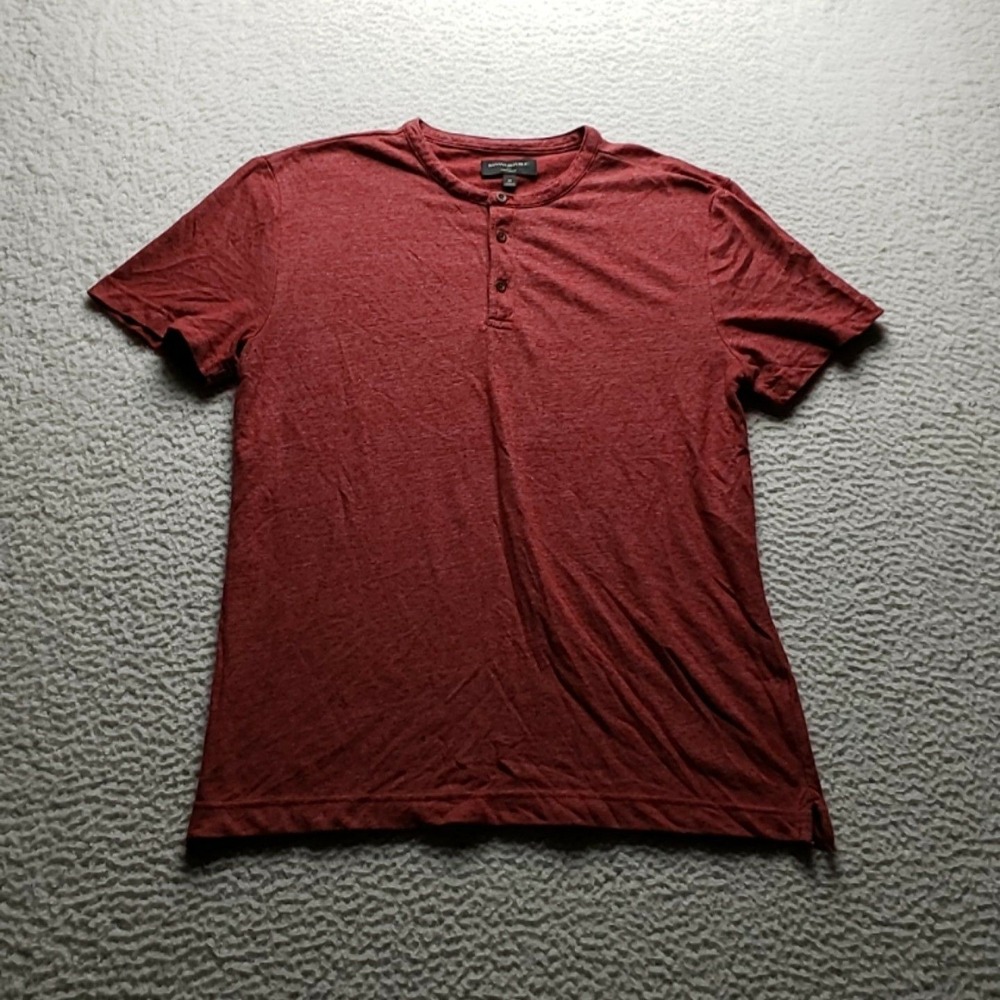 Banana Republic Shirt Mens Medium Red Linen Blend Henley Jersey Tee Lightweight